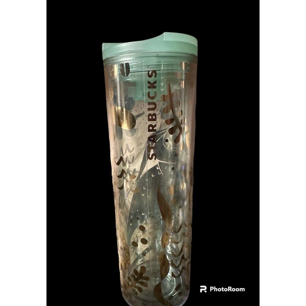 Starbucks Acrylic Golden Mermaid Siren 16oz. Grande Tumbler Twist Lid No Straw - Picture 2 of 9